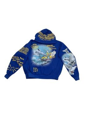 First Row FRF2417 Men’s Large Graphic Embroidered Hoodie Winged Sneakers Blue